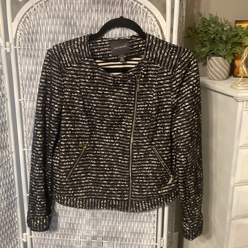 The Limited Black and White Zip Up Jacket
